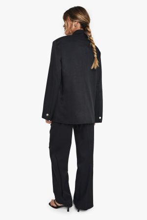 Woven Tailored Frayed Hem Wide Leg Trousers