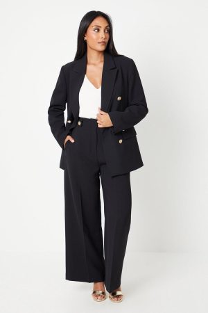 Petite Button Tab Detail Wide Leg Trouser