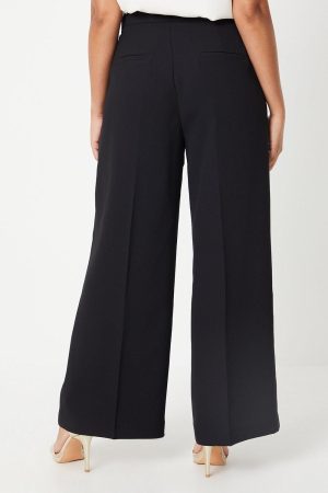 Petite Button Tab Detail Wide Leg Trouser