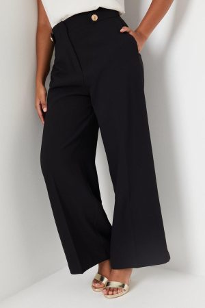 Petite Button Tab Detail Wide Leg Trouser