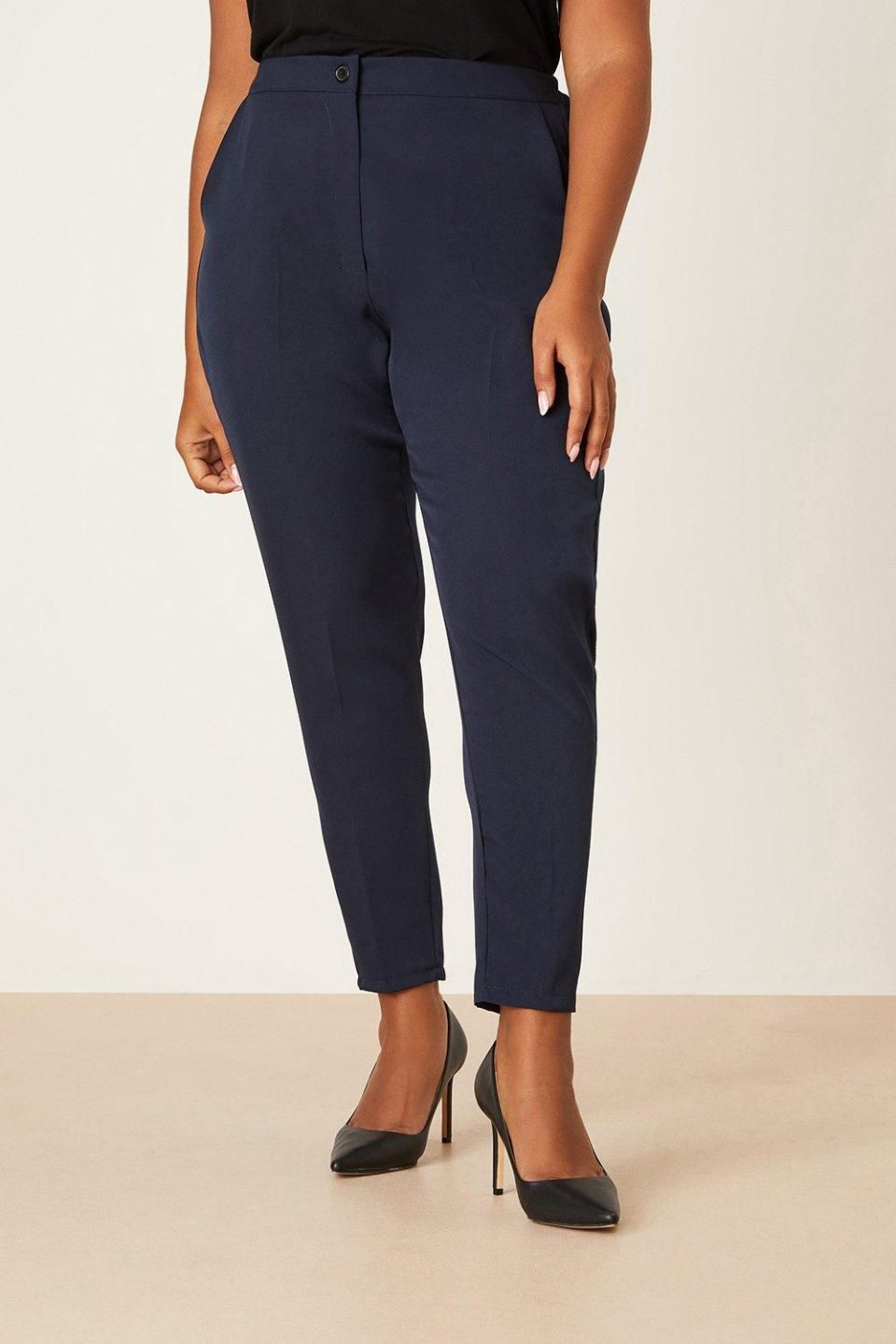 Curve Navy Elastic Back Ankle Grazer Trouser