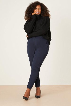 Curve Navy Elastic Back Ankle Grazer Trouser