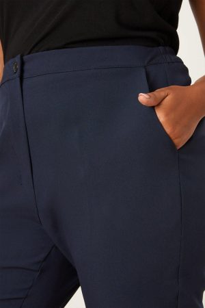 Curve Navy Elastic Back Ankle Grazer Trouser