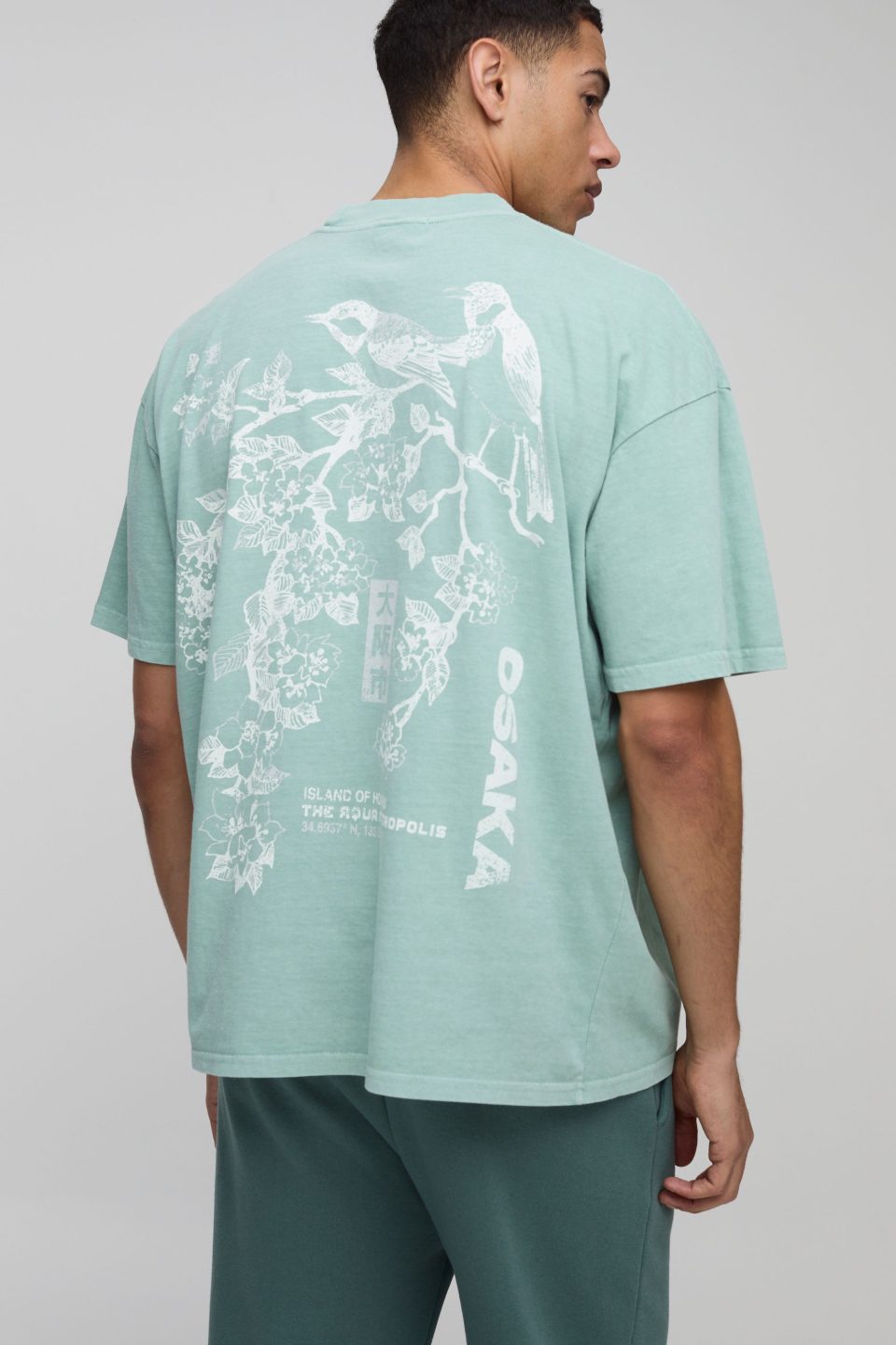 Oversized Extended Neck Blossom Floral Osaka Graphic Washed T-Shirt