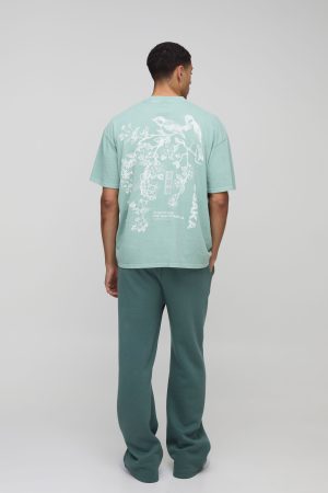 Oversized Extended Neck Blossom Floral Osaka Graphic Washed T-Shirt