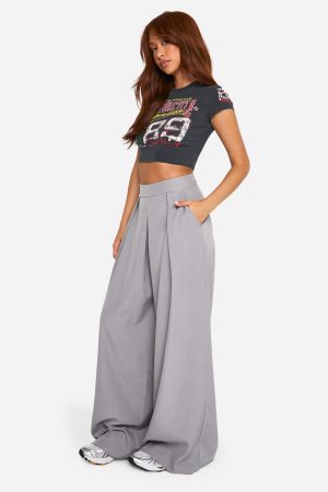 Marl Pleat Front Wide Leg Tailored Trousers