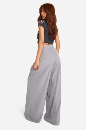 Marl Pleat Front Wide Leg Tailored Trousers