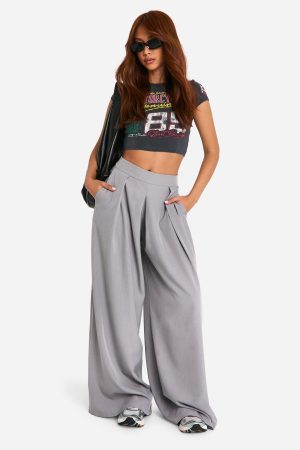 Marl Pleat Front Wide Leg Tailored Trousers