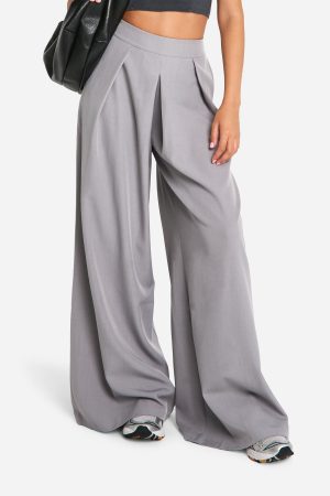 Marl Pleat Front Wide Leg Tailored Trousers