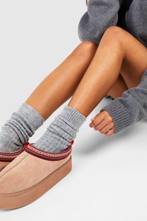 Single Grey Knitted Thick Ribbed Sock