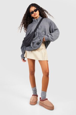 Single Grey Knitted Thick Ribbed Sock