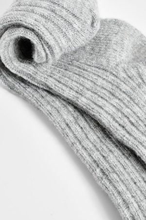 Single Grey Knitted Thick Ribbed Sock