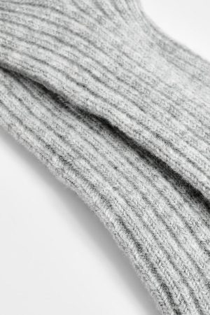 Single Grey Knitted Thick Ribbed Sock