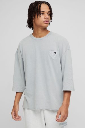 Oversized Half Sleeve Washed and Applique T-shirt