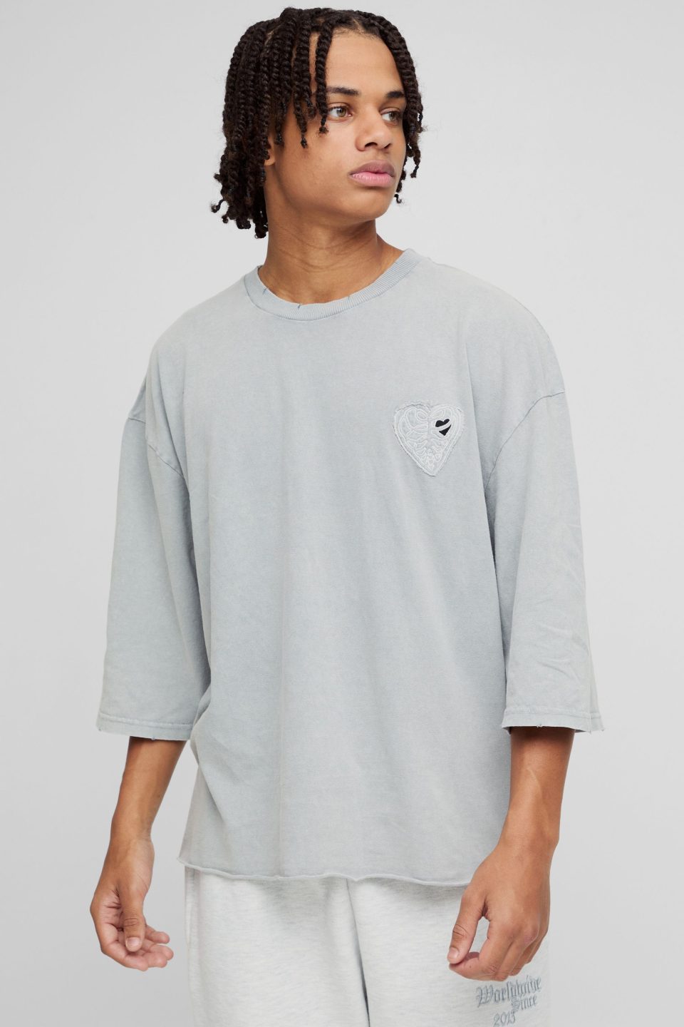 Oversized Half Sleeve Washed and Applique T-shirt