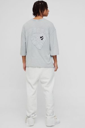 Oversized Half Sleeve Washed and Applique T-shirt