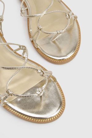 Wide Fit Caged Detail Tie Up Flat Sandals