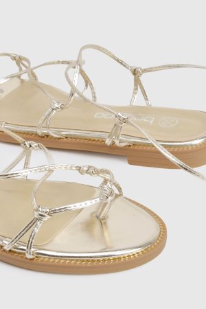 Wide Fit Caged Detail Tie Up Flat Sandals