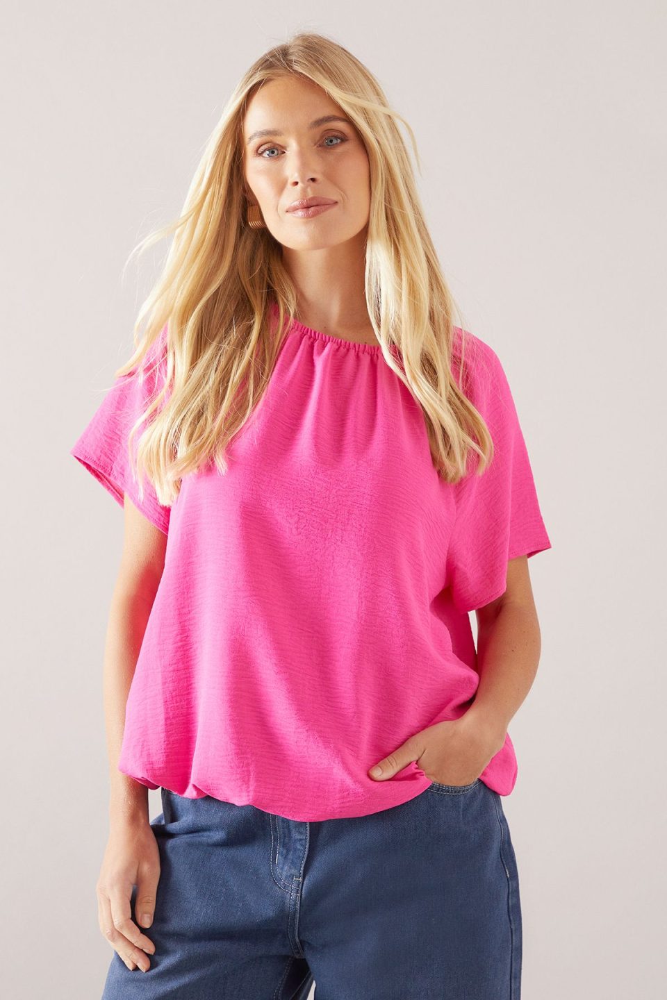 Petite Bubble Hem Short Sleeve Top
