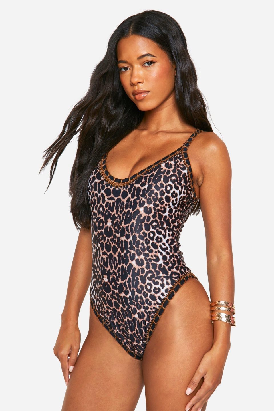 Crochet Stitch Leopard Scoop Swimsuit