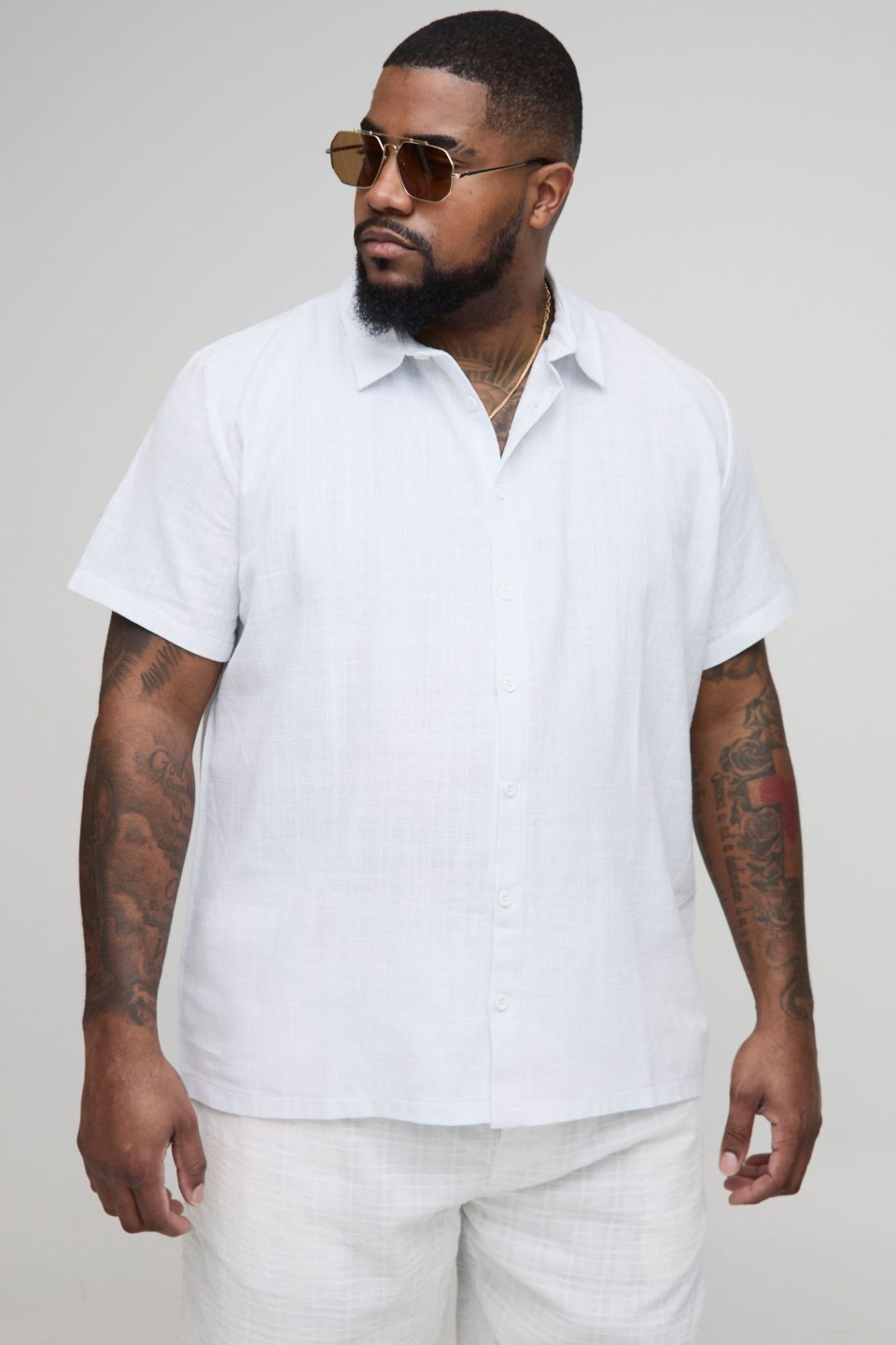 Plus Linen Regular Fit Short Sleeve Shirt