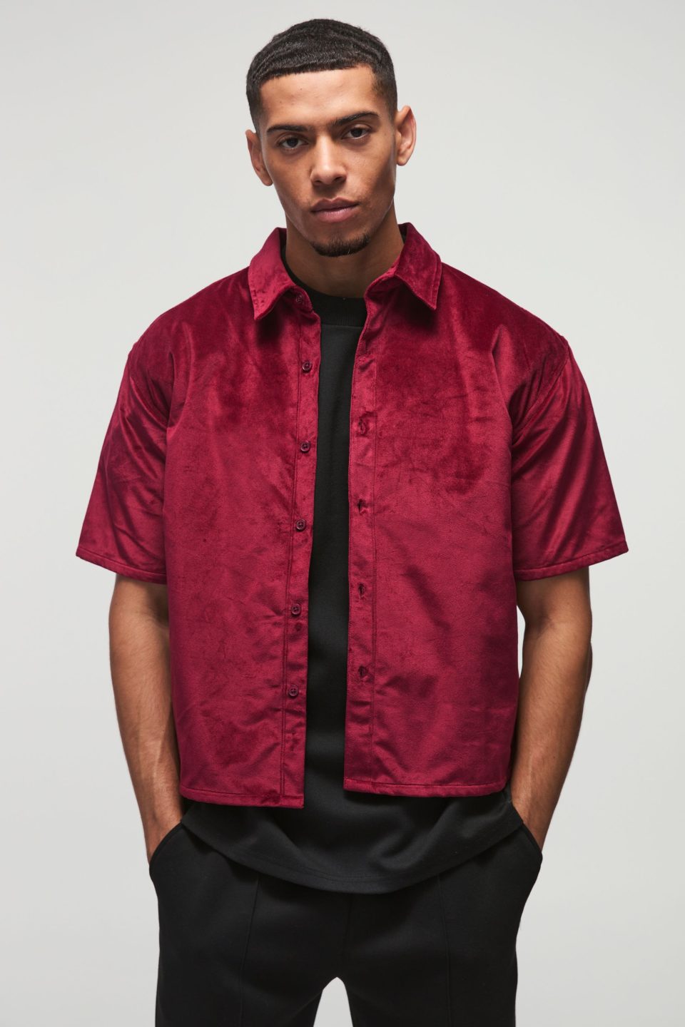 Oversized Boxy Short Sleeve Velour Shirt