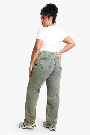 Plus Basics High Waisted Straight Leg Ripped Knee Jeans