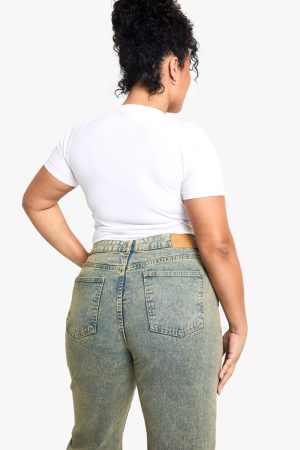 Plus Basics High Waisted Straight Leg Ripped Knee Jeans