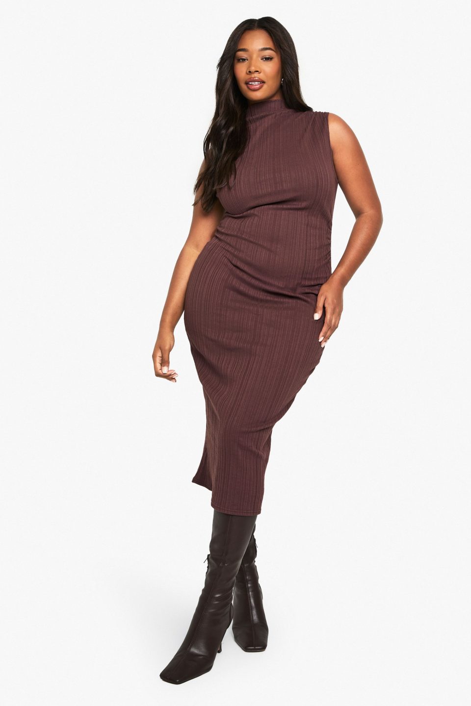 PLUS SLEEVELESS HIGH NECK MIDI DRESS