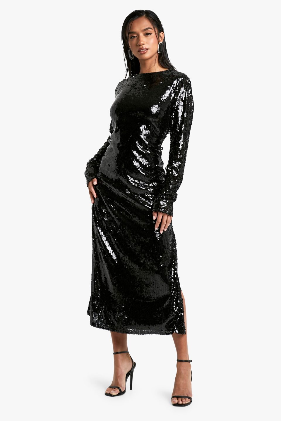 Petite Crew Neck Sequin Maxi Dress