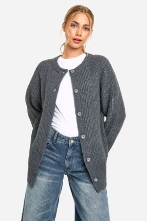 Knitted Oversized Boxy Button Front Cardigan