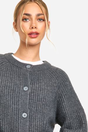 Knitted Oversized Boxy Button Front Cardigan