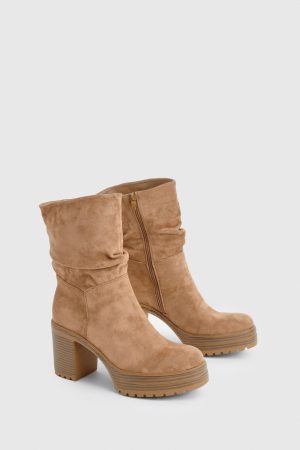 Faux Suede Ruched Ankle Boot