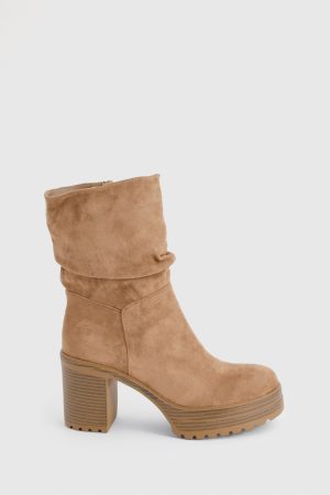 Faux Suede Ruched Ankle Boot