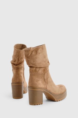 Faux Suede Ruched Ankle Boot
