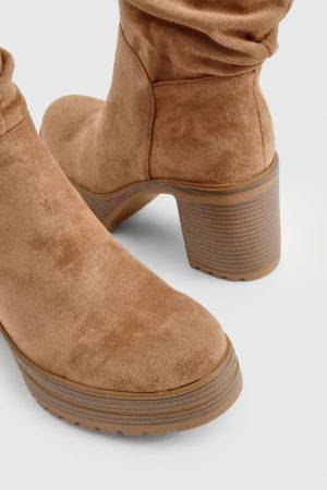 Faux Suede Ruched Ankle Boot