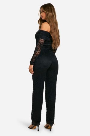 Lace Bardot Wide Leg Jumpsuit