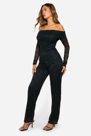 Lace Bardot Wide Leg Jumpsuit