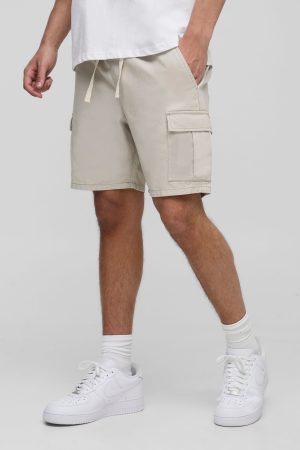 Elasticated Waist Stone Slim Fit Cargo Shorts