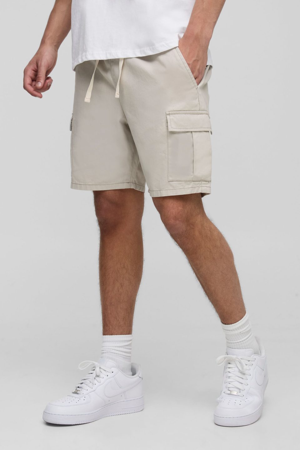 Elasticated Waist Stone Slim Fit Cargo Shorts