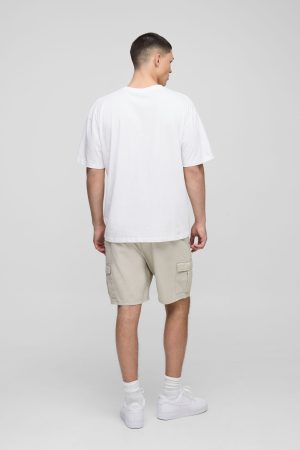 Elasticated Waist Stone Slim Fit Cargo Shorts