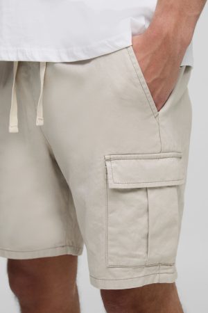Elasticated Waist Stone Slim Fit Cargo Shorts
