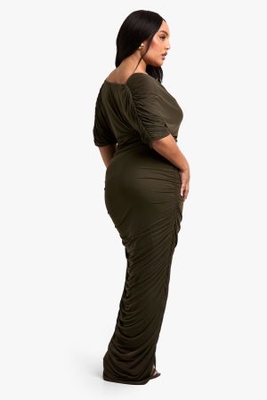 Plus Cowl Neck Ruched Midaxi Dress