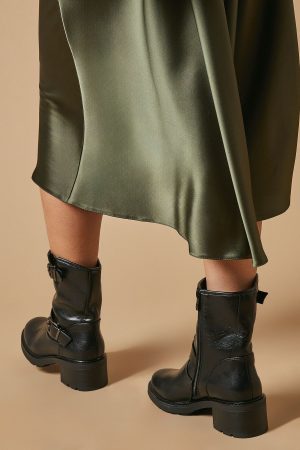 Janessa Faux Leather Double Buckle Chunky Biker Ankle Boot