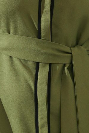 Petite Contrast Piping Tie Waist Shirt Dress