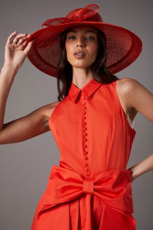 Lisa Tan Wide Brim Bow Hat