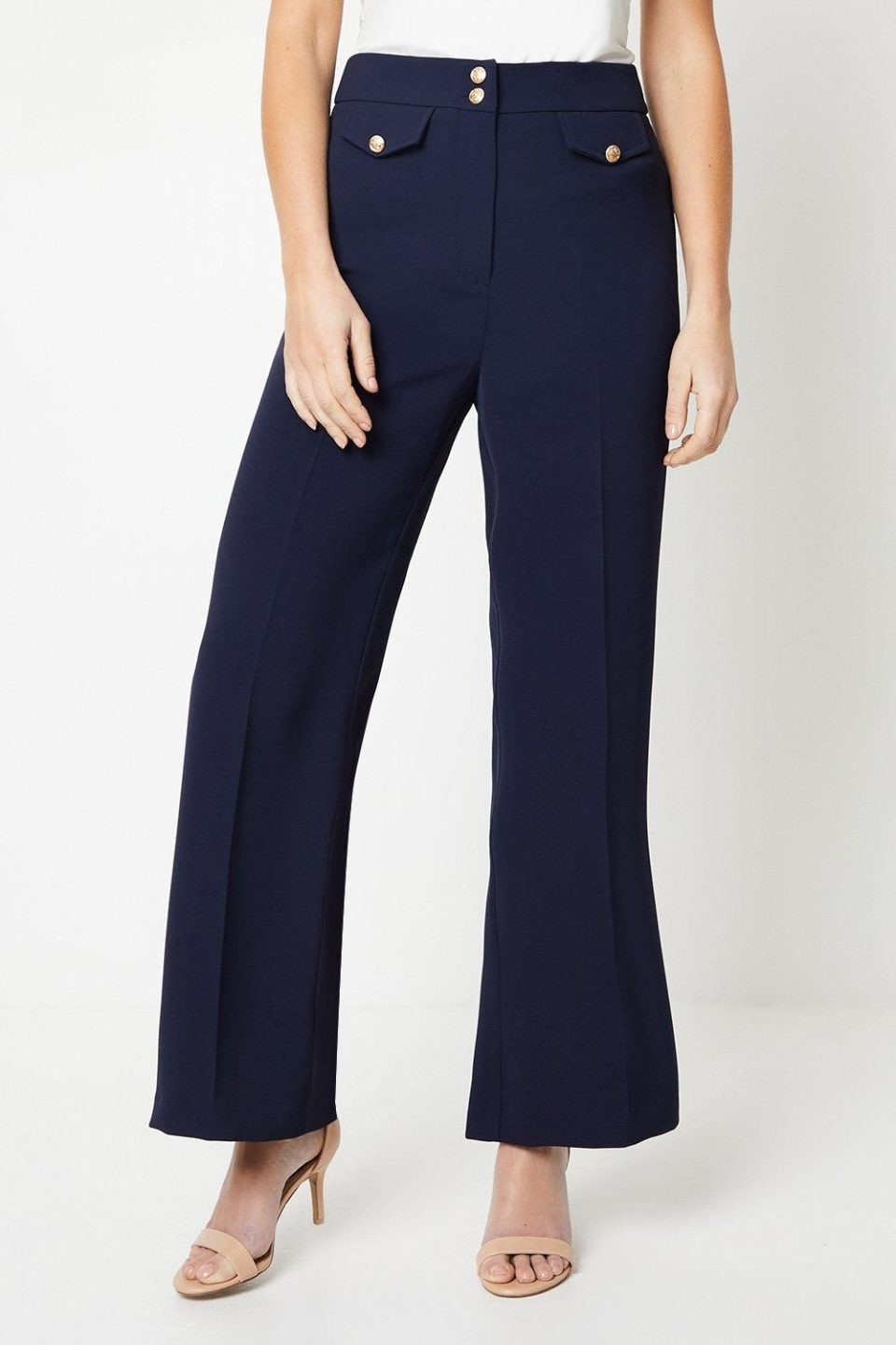 Petite Military Button Tab Kickflare Trouser