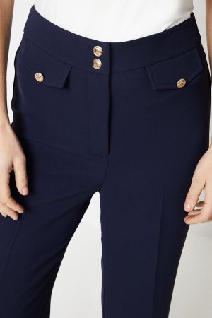 Petite Military Button Tab Kickflare Trouser