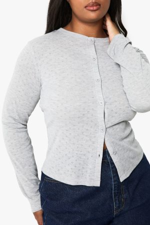 PLUS POINTELLE LONG SLEEVE BUTTON DOWN FITTED TOP