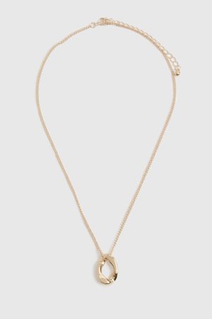Hammered Oval Drop Necklace